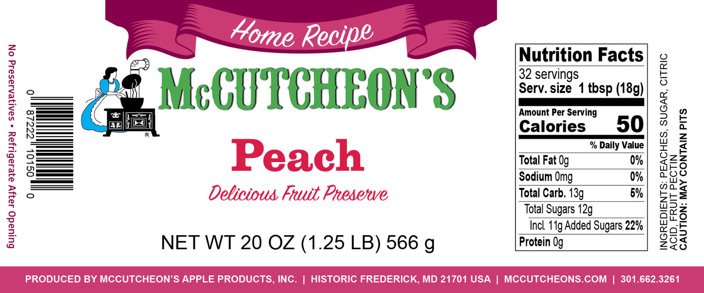 nutritional label for McCutcheon's Peach preserves